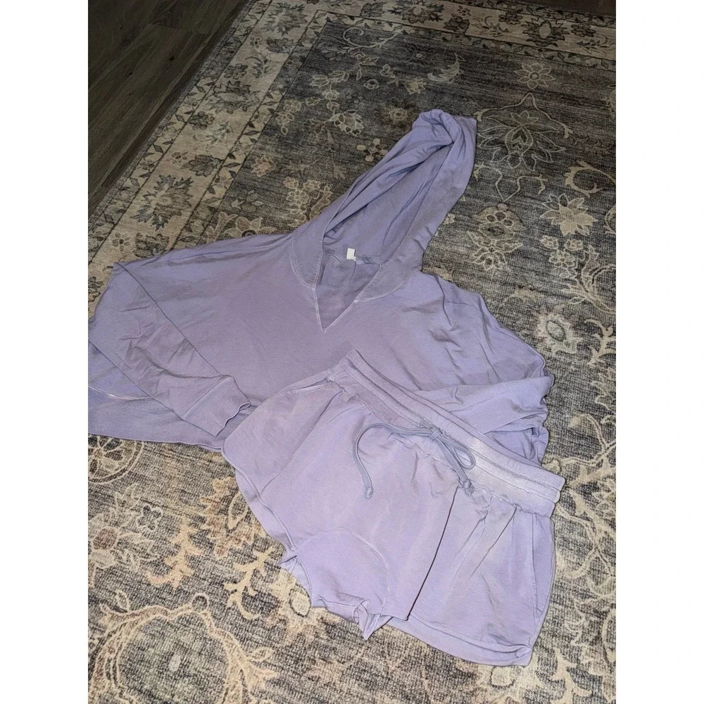 Intimately Free People Purple Lounge Set Shorts Hoodie